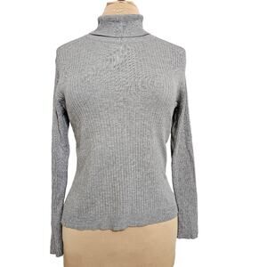 Chico's Turtleneck Sweater Womens Knit Top Gray Size Medium Silk Blend Corpcore